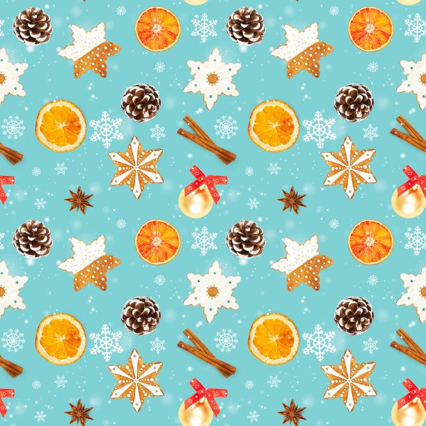 蓝色背景上的圣诞节无缝图案。图片下载