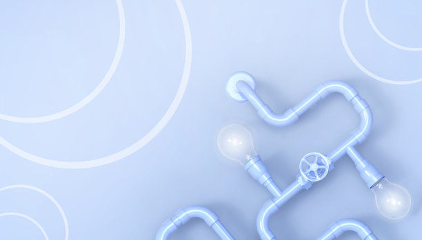 创意工业概念灵感艺术背景与蓝色管道系统配件和阀门- 3d渲染图片下载