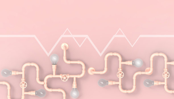 创意工业概念灵感艺术背景与红色管道系统配件和阀门- 3d渲染图片下载