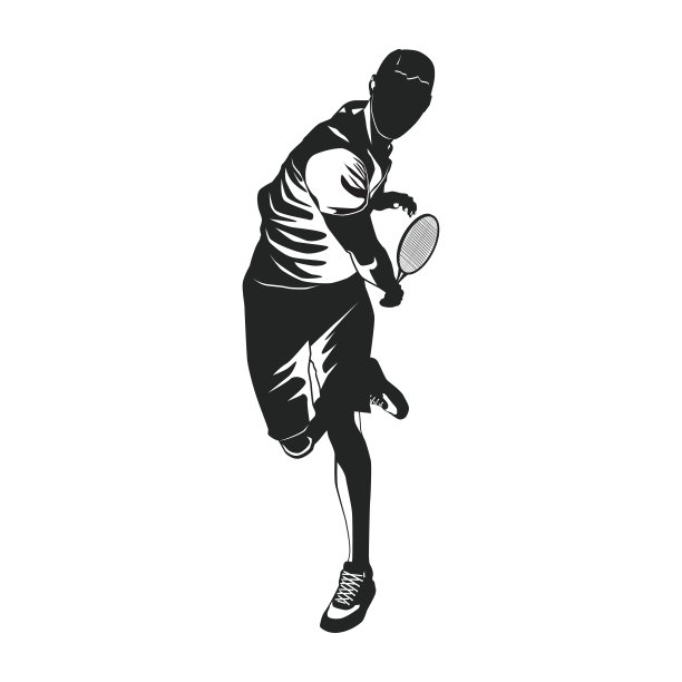 网球运动员黑色剪影在白色的背景，矢量插图图片下载
