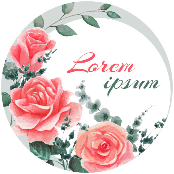 圆贴纸，花-玫瑰和叶子。图片下载