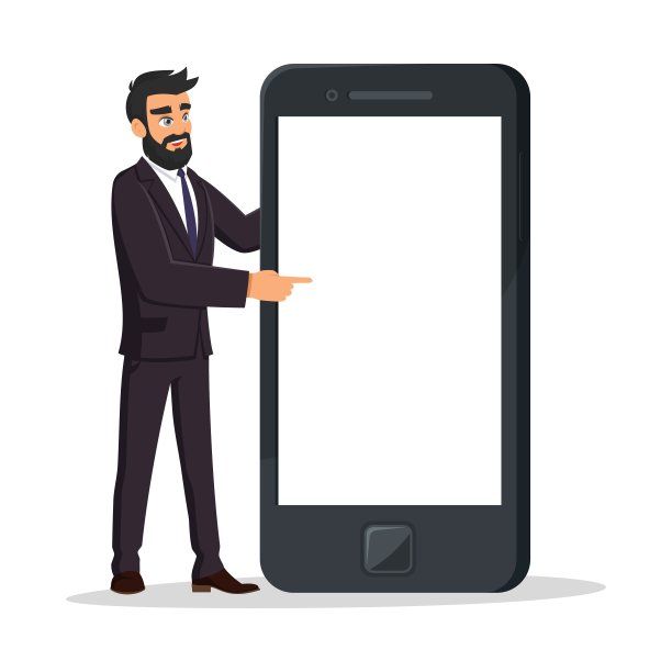 英俊的蓄着胡须的商人穿着正装，展示着空空的大智能手机图片下载