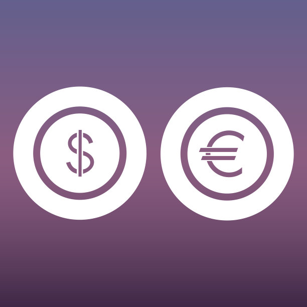 紫色背景上的美元和欧元图标图片下载