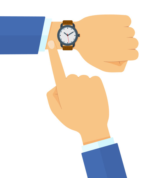 商人在西装检查时间在他的经典手表平面矢量插图图片下载