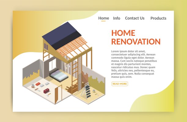 家居维修建筑现实低多边形等距矢量插图布局图片下载