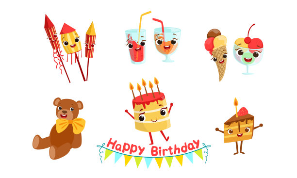 用于庆祝生日的一组属性。矢量图图片下载