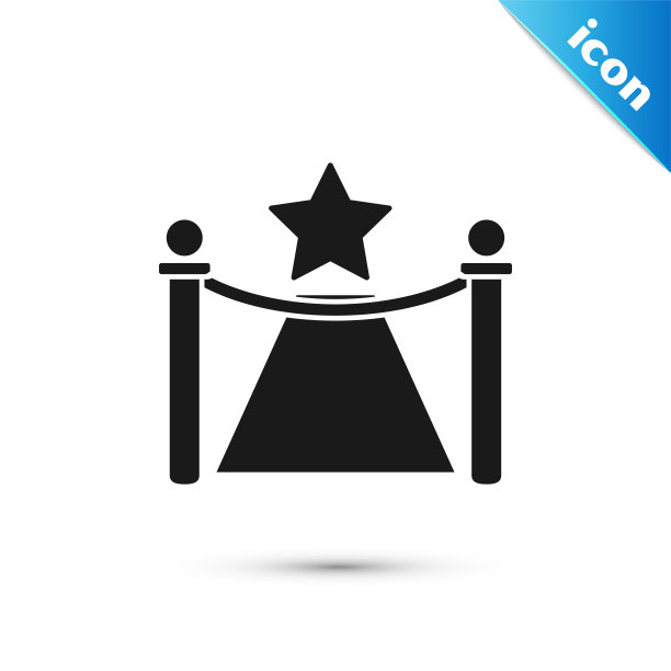 黑色地毯与障碍和星星图标孤立在白色背景。VIP活动，奢华庆典。名人聚会入口。矢量图图片下载