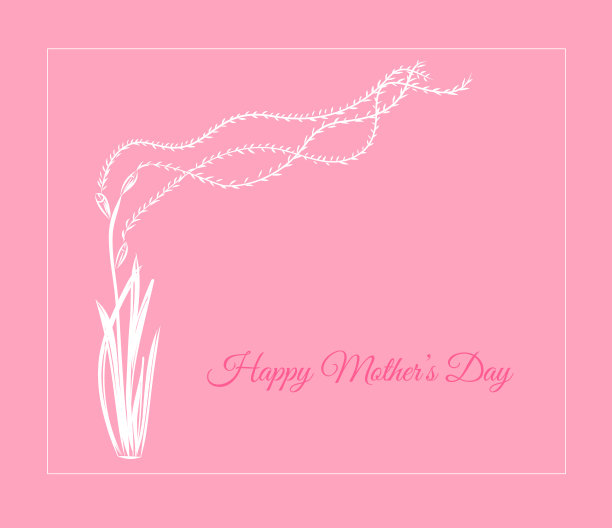 母亲节卡片。白色的花在粉红色的温柔的背景手绘矢量插图图片下载