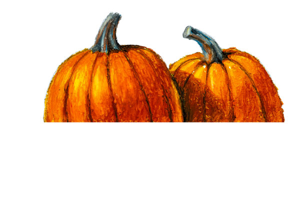 手绘，油彩南瓜万圣节，秋天和秋天庆祝，孤立的对象在白色的背景。图片下载