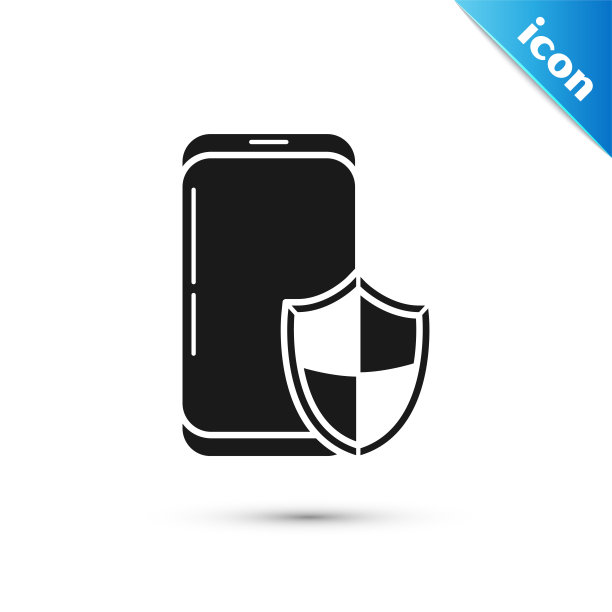 黑色智能手机，手机与安全盾牌图标隔离在白色背景。安全、安全、安全、保护的理念。矢量图图片下载