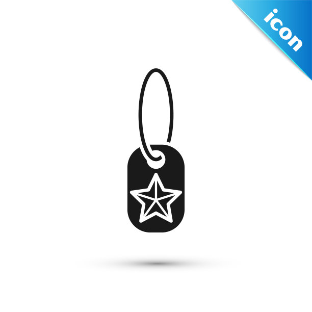 黑色军犬标签图标孤立在白色背景上。身份标签图标。军队的迹象。矢量图图片下载