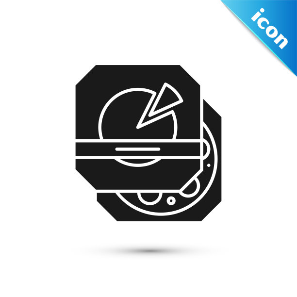 黑色披萨在纸板盒图标孤立在白色背景。框布局元素。矢量图图片下载