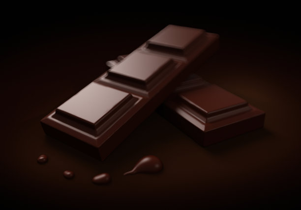 巧克力棒隔离在黑色背景与选择性焦点，剪切部分，3d渲染图片下载