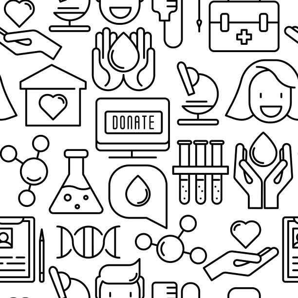 献血图案用细线无缝标注。世界献血者日。矢量插图的医学背景。图片下载