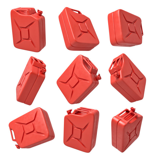 在白色背景上隔离的一组红色气体罐的3d渲染。图片下载