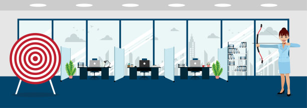 商业女人拿着箭或弓瞄准射手获得目标概念卡通人物或平面图标设计矢量插图图片下载