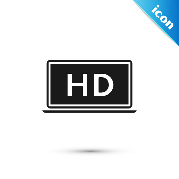 黑色笔记本电脑屏幕与高清视频技术图标隔离在白色背景。矢量图图片下载