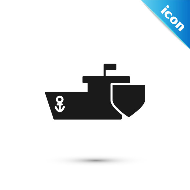 黑船与盾牌图标隔离在白色背景上。保险的概念。安全、安全、保护、保护理念。矢量图图片下载
