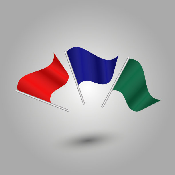 向量在银色金属孔上设置三面彩色旗帜图片下载