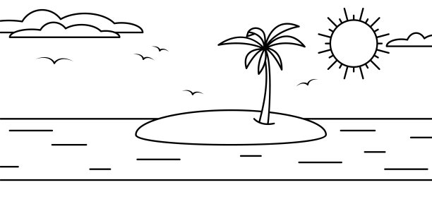海岛阳光天空飞鸟夏季棕榈树海洋插画图片下载