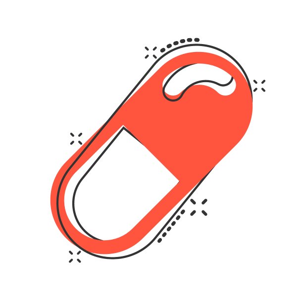 矢量卡通胶囊药丸药片在漫画风格图标。医药药丸概念插图象形图。胶囊和药品的飞溅效应概念。图片下载