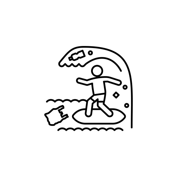 塑料污染冲浪图标。塑料污染细线图标元素图片下载