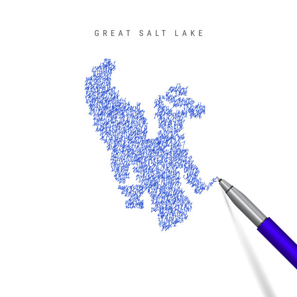 大盐湖草图，潦草的地图孤立在白色的背景。大盐湖矢量手绘地图。图片下载