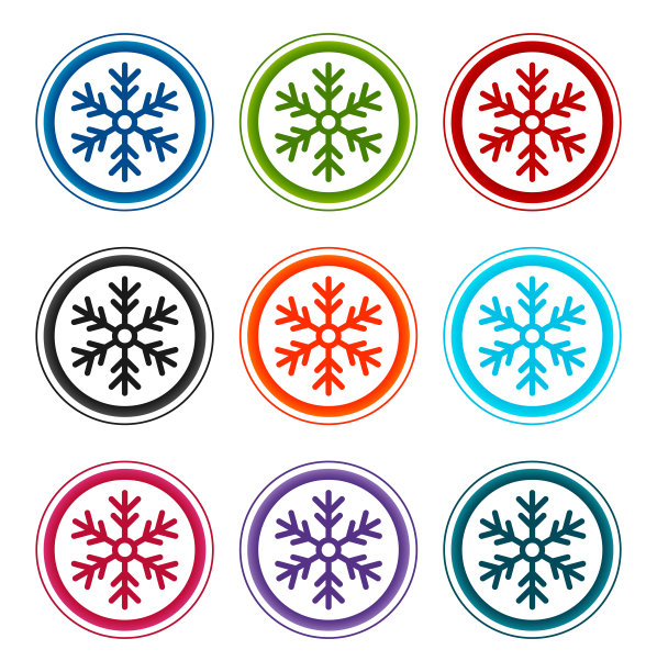 雪花图标扁平圆形按钮套装插画设计图片下载