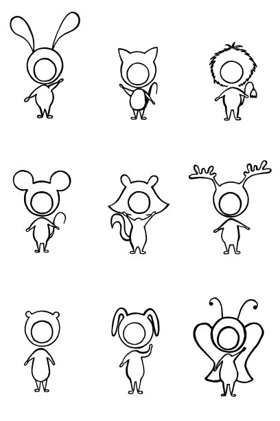 用铅笔手绘儿童轮廓图。孩子们的节日服装图片下载