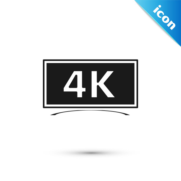 黑屏电视与4k超高清视频技术图标隔离在白色背景。矢量图图片下载