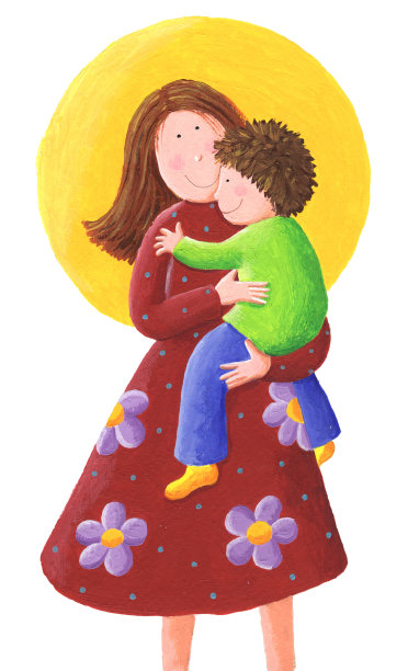 丙烯酸插图的母亲拥抱她的儿子温柔素材图片