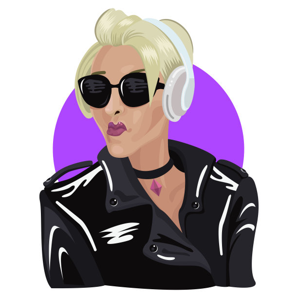 穿着夹克，戴着墨镜的摇滚女孩。矢量图图片下载