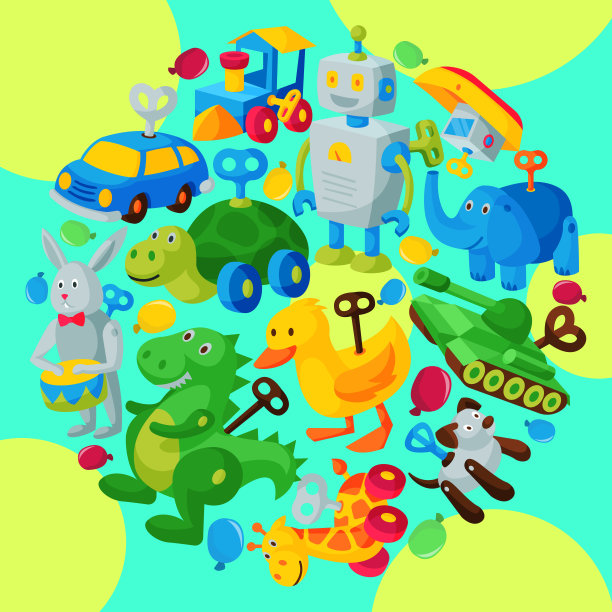 复古复古发条玩具机器人婴儿商店概念矢量illus图片下载