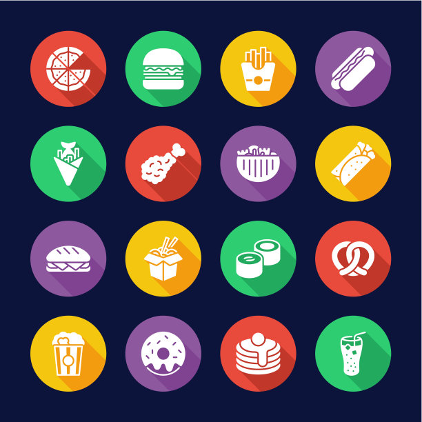 快餐图标平面设计圈设置图片下载