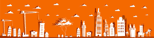 城市全景图。城市街道由纸制成，摩天大楼、建筑起重机、写字楼和住宅楼。美丽的背景。图片下载