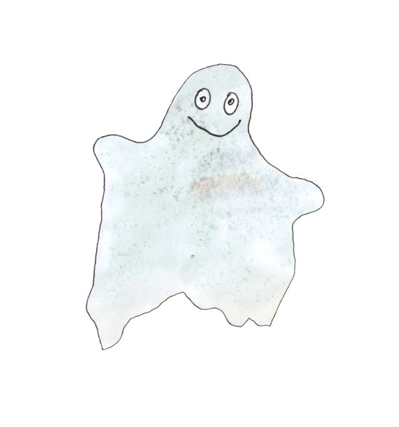 万圣节手绘插图。水彩画有趣而友好的鬼魂，精灵，博格特。孤立在白色背景上。设计的艺术元素图片下载