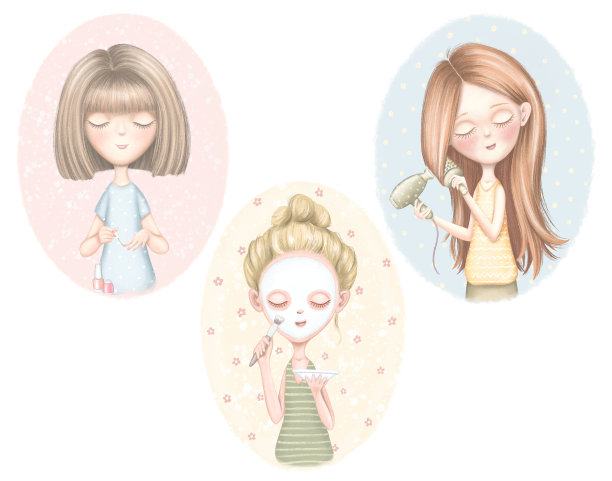 设定三个做美容的卡通女孩图片下载