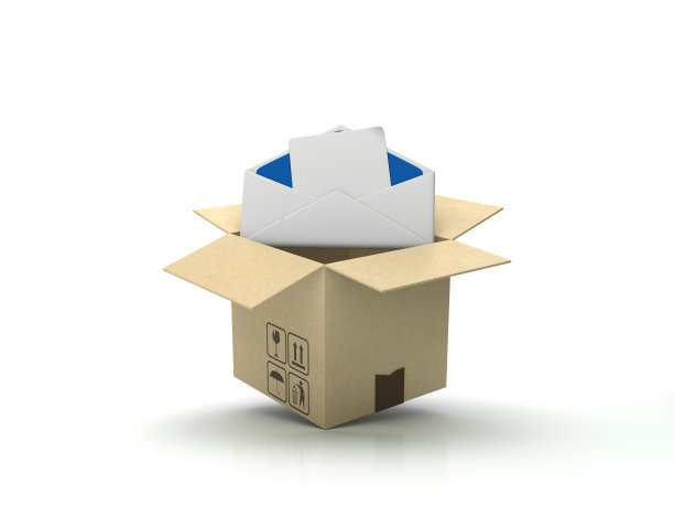 木箱与信封在木地板上- 3D渲染图片下载