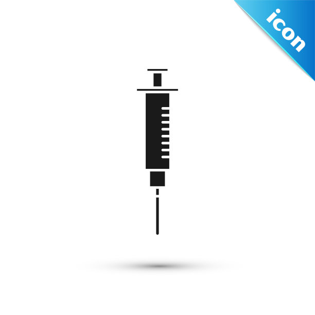 黑色注射器图标隔离在白色背景。注射疫苗，接种疫苗，注射，流感疫苗。医疗设备。矢量图图片下载