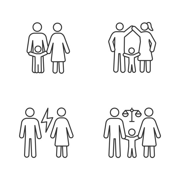 儿童监护线性图标集图片下载