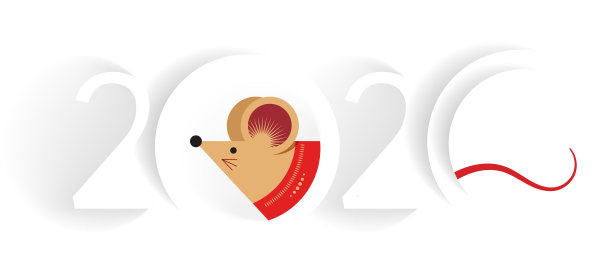 春节快乐设计。2020年鼠星座。卡通的可爱的小老鼠。矢量插图和旗帜概念在平面风格图片下载