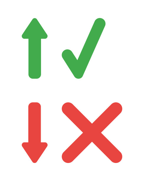 向量图标设置箭头向上和向下与检查标记和x标记。图片下载