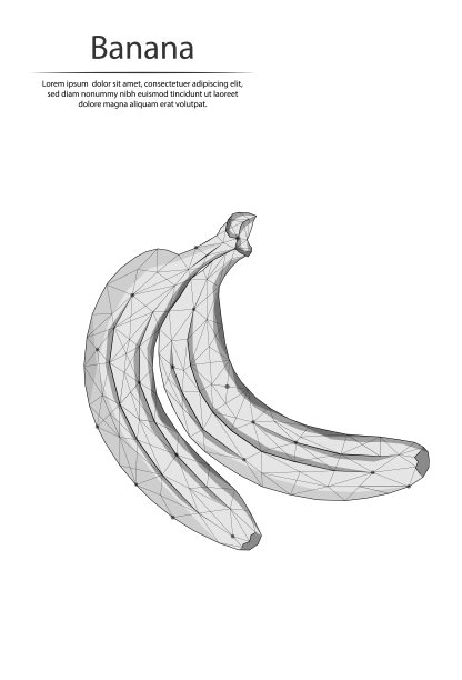 香蕉以线和点的形式出现，由三角形和几何形状组成。低多边形矢量背景。新鲜水果。素食。图片下载