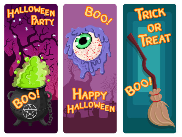 股票矢量万圣节庆祝横幅。彩色元素集合向量。概念卡通万圣节。矢量剪贴画插图邀请卡横幅图片下载