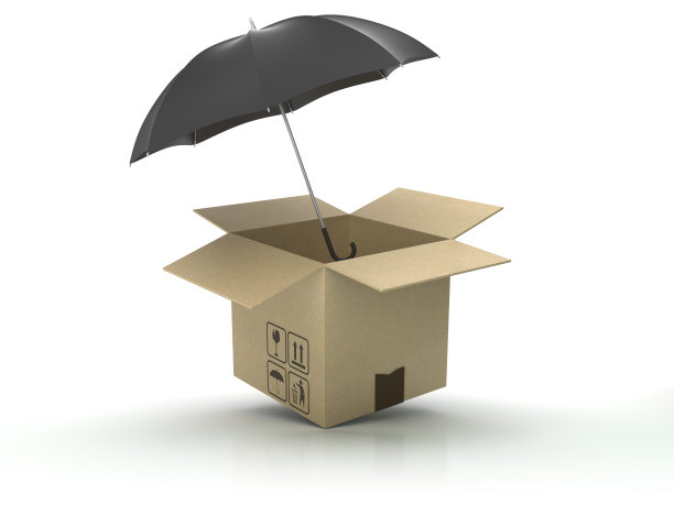 在木地板上带伞的纸箱- 3D渲染图片下载
