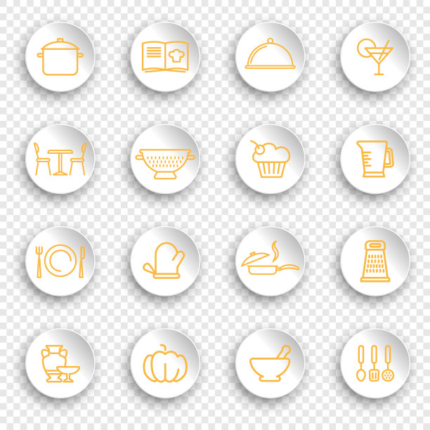 厨房和烹饪图标贴纸上有透明的阴影图片下载