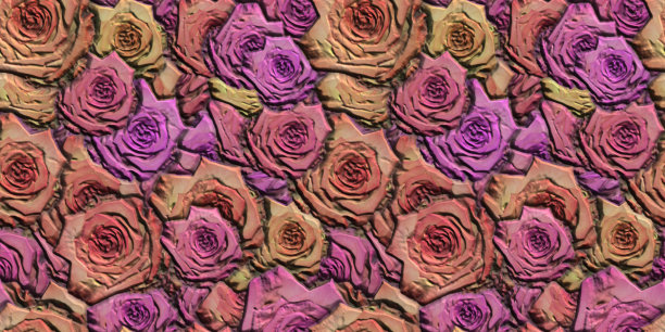 彩色的3D背景与玫瑰花。无缝模式。绘制插图。图片下载