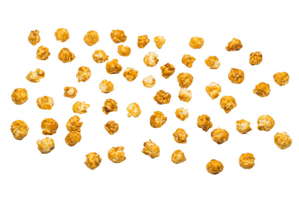 焦糖爆米花孤立在白色背景。图片下载