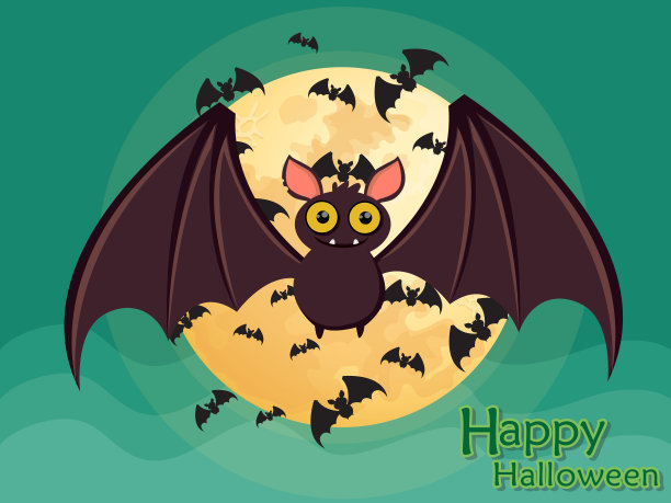 万圣节飞行蝙蝠在月亮的背景图片下载