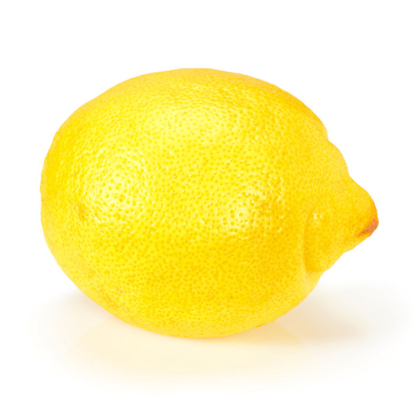 新鲜成熟的真正的黄色柠檬，孤立在白色背景，有阴影，近距离高分辨率图片下载